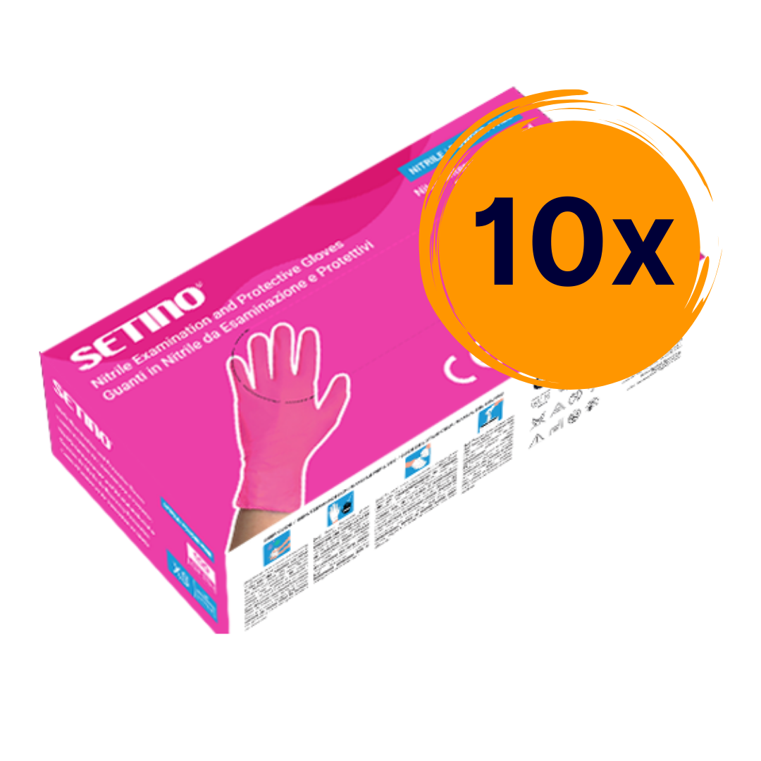 10x SETINO Nitril vizsgálókesztyű 3,5 g (púdermentes, pink)